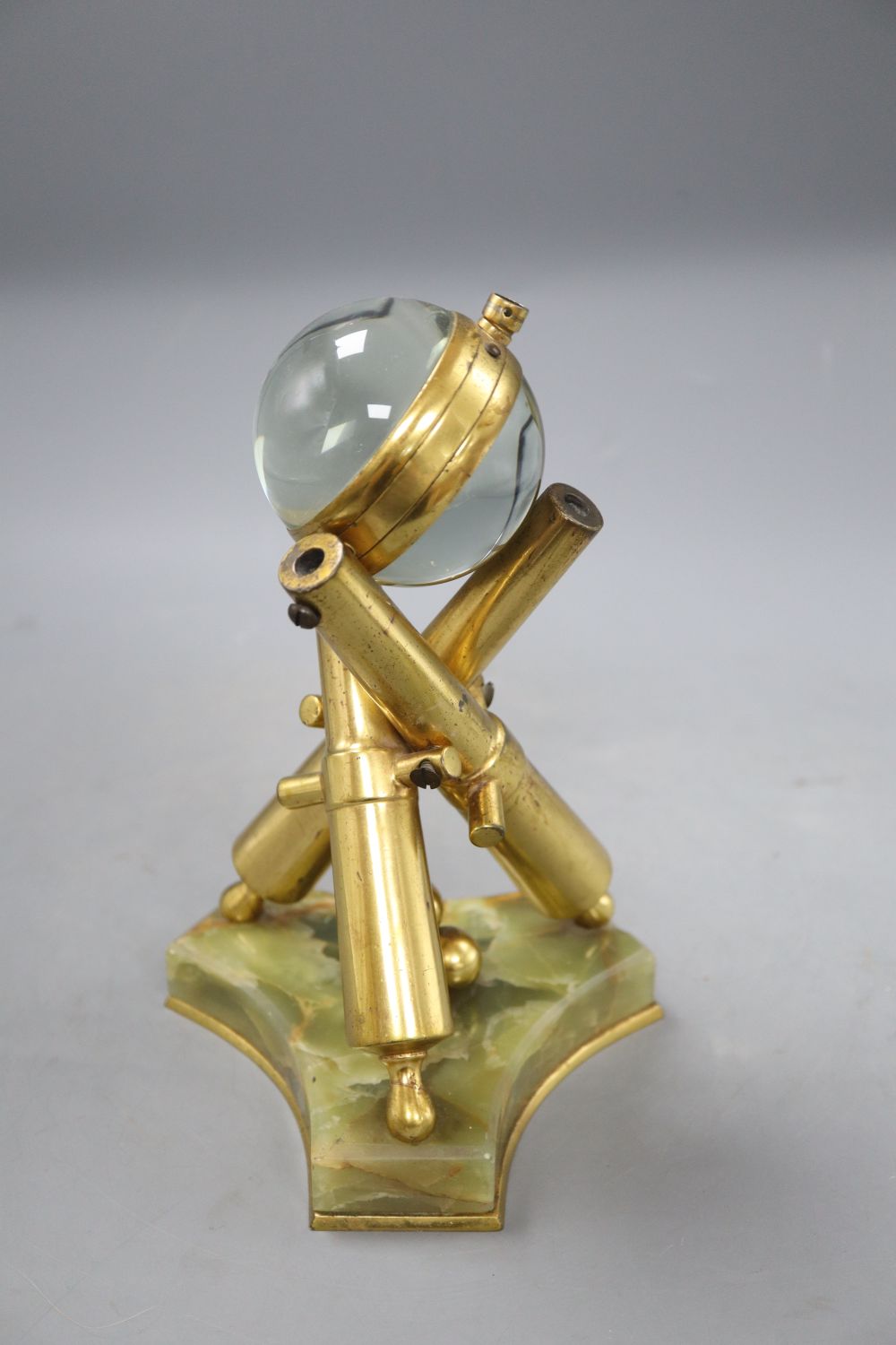 A novelty cannon and cannon ball timepiece, height 22cm